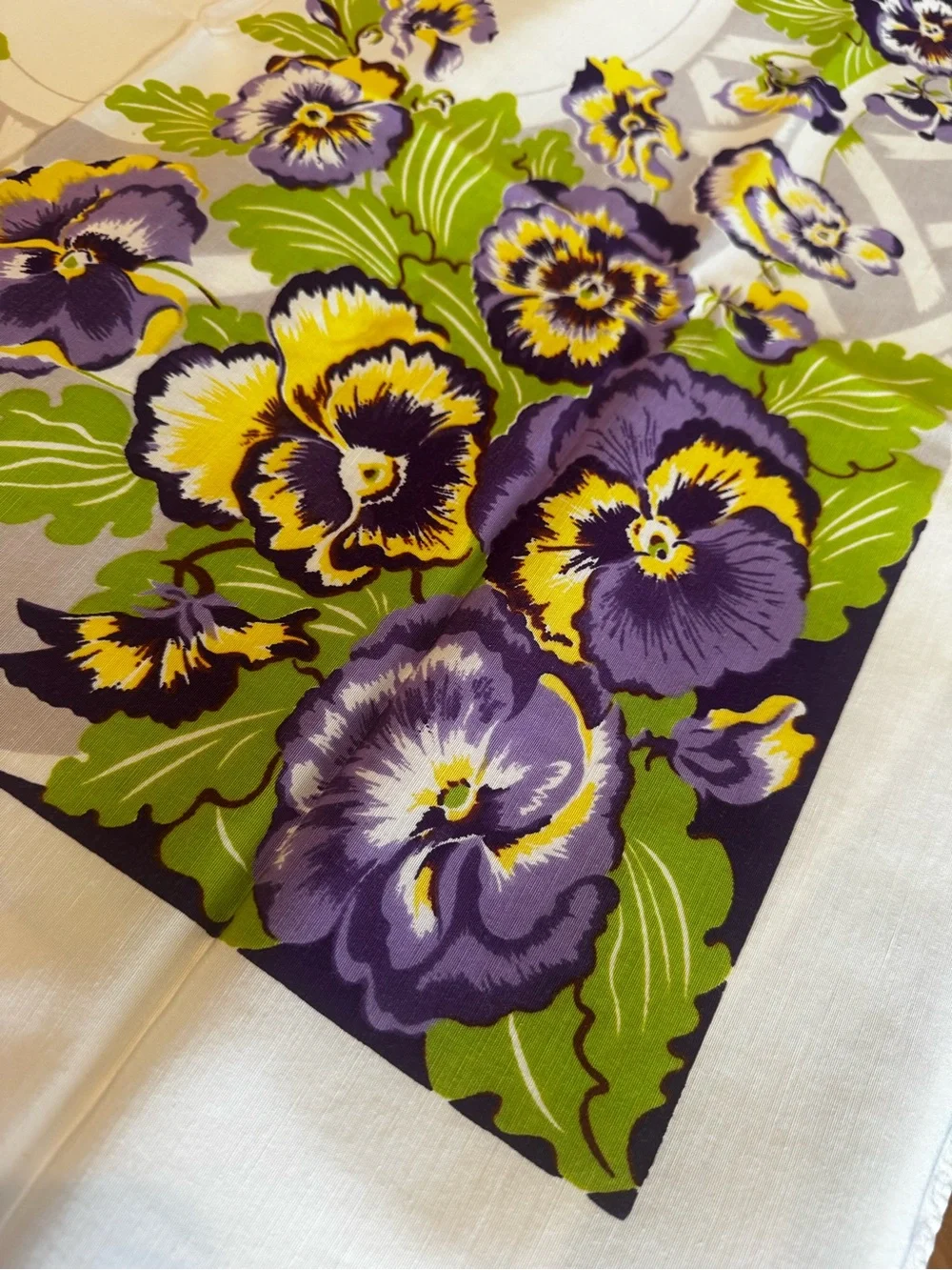 Vintage 1950s California Hand Print Tablecloth | Pansy Basket Pattern | Like New